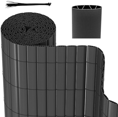 Herrselsam Recinzione frangivista in polivinilcloruro (PVC) con Fascette per Cavi, Protezione da sguardi indiscreti e dal Vento, per Giardino, terrazzo, Grigio 120 x 1000 cm, lamelle rinforzate