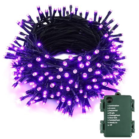 BrizLabs Halloween Deko Lichterkette Batterie, 10M 100 LED Lila Weihnachten Lichterketten Innen mit Timer Wasserdichte Herbst Lichterketten Außen für Garten Party Balkon Weihnachtsfeier Geburtstag Tür