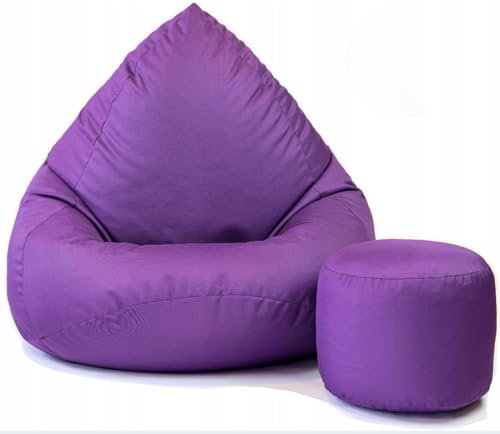 Slevobox Sitzsack mit Hocker Violet 112x82x82cm - XXL Sitzsack Erwachsene mit Füllung - Sitzsack Kinder - Schlafzimmer und Wohnzimmer Möbel - Outdoor Sitzsack XXL - Indoor Sitzsäcke - Bean Bag