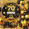 KAINSY 70th Birthday Party Decorations with Lights Marquee Sign Cardboard Backdrop with Lights Strips Black Gold 2.75ft Mosaic Background Cover Round 70 Happy Birthday DIY Frame Board for Wall Yard