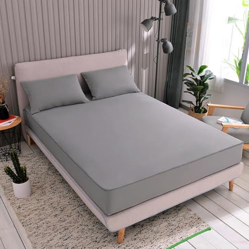 JIALIANG Matratzenbezug mit Reißverschluss 180x200+25cm Grau Spannbettlaken, Atmungsaktive Matratzenbezug Matratzen-Schutz Spannbetttücher