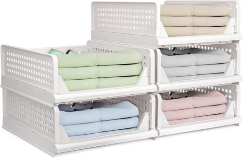 HOTOOLME Wardrobe Storage Box,5 Pack Stackable Wardrobe Storage Organizer, Clothes Drawer Storage for Cupboard Kitchen Bathroom Bedroom Office