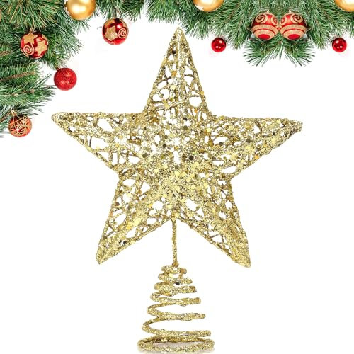 GXFCING Estrella Dorado en la Copa del Árbol, Copa del Árbol de Navidad para el Abeto, Estrella para la Punta del árbol de Navidad, Adornos Navideños para Arbol