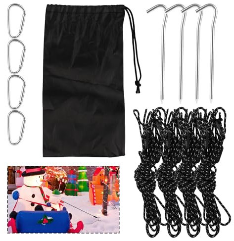 lasuroa 4 Pcs Tie Down Stakes, Tent Stake Rope Tie Downs Tie Down Stakes for Ground Tent Stake Repair Kit Tent Stakes Metal for Camping Tent Christmas Inflatable Yard Fixing Device