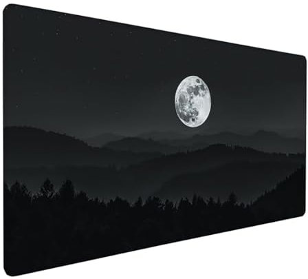 Schwarz Mousepad XXL 900 x 400 x 3 mm, Groß Gaming Mauspad Mond Muster, Schreibtischunterlage Rutschfeste Gummibasis, Wasserfest Mouse Pad Vernähte Kanten Design, Büro Deko, Geschenke für Frauen Z-860
