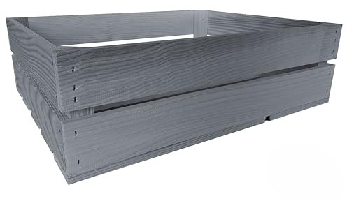 Lermowood Holzkisten Reg 50 x 40 x 15cm Grau | Dekokisten aus Holz Massive Holzkiste Regalkiste Weinkiste