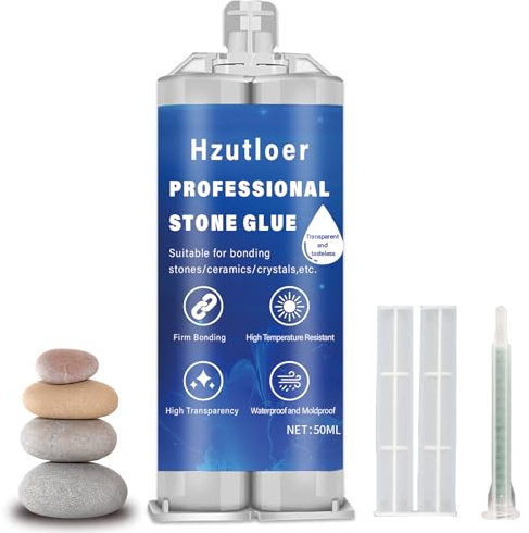 50ml Steinkleber mit Mischdüse Marmor Sofortkleber Stark Klar Kleber Geeignet für Marmor, Granit, Kunststein, Fliesenkleber, DIY, Wasserdicht, Hitzebeständig