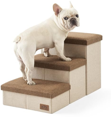 COZY KISS Dog Stair for Small Dogs with Storage, Foldable Pet Step with Leakproof Cover, Older Cat Ramp for Chair Couch Sofa, Lightweight, Comfort (brown, 28.5x17x16.7 inch, 3)