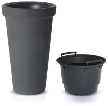 B2C Tall Tower Classic Planter Plant Pot Flower Anthracite Grey/Black Indoor Outdoor Garden Patio 3 sizes High Textured Plastic Flowerpot With Insert (86 Litres)