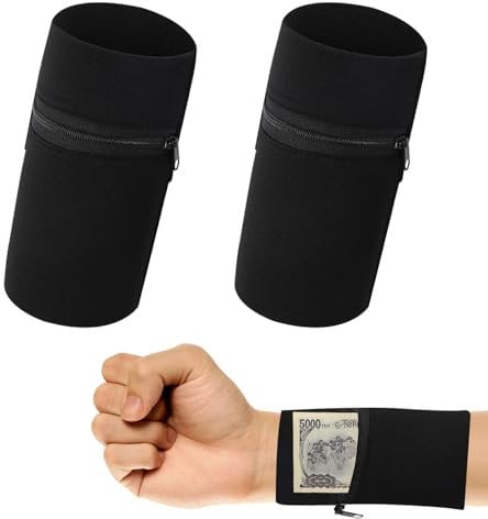 2 Stück Handgelenk Tasche, Schweißband mit Reißverschluss, Sport Wristband Handgelenktasche mit Praktischer Reißverschlusstasche Handgelenk Brieftaschen für Fitness Laufen Radfahren Fußball Basketball