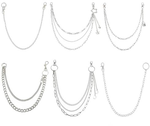 Spetsbst Hosenkette 6 Stück Jeanskette Hose Kette Punk Hip Hop Hosenkette Set Hip Hop Kette für Geldbörse Tasche Gürtel Jeans Hosen Schmuck