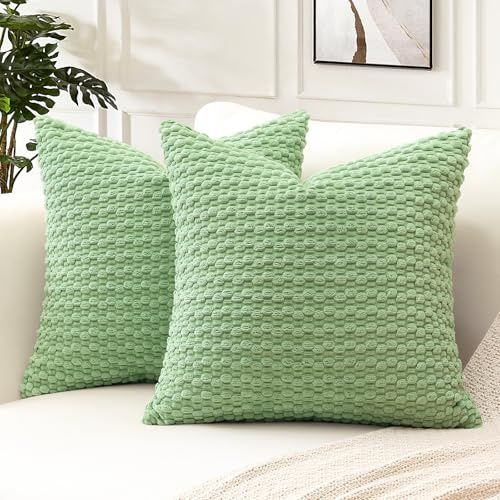 Artscope Kissenbezug Kordsamt Cord Körnig Zierkissenbezug 50x50 cm Geometrische Kissenhüllen Weiche Sofakissen Couchkissen für Sofa Schlafzimmer Wohnzimmer Büro Zuhause Dekorative 2er Set, Hellgrün