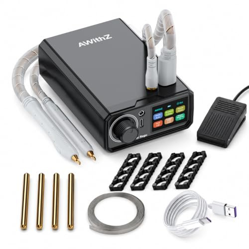 AWithZ UK3 Kit Soudeuse par Points Portable pour Batterie, Double concentration, Soudeuse 10000mAh avec Courant Instantané Max 1650A,1–100 Niveaux, 3 Modes, Pédale, Stylos de WP110 Soudage