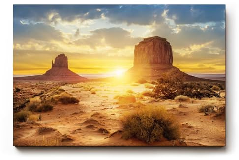 Sinus Art Wandbild 90x60cm Dramatischer Sonnenuntergang mit Wüstenformationen und weitem Himmel