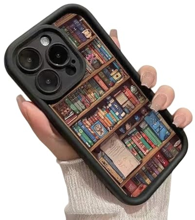 VNDGEOUH Süßeste Bücherregal-Handyhülle, Cartoon, stoßfest, rutschfest, weich, sturzfest, TPU-Silikon, Schutz for iPhone 16 15 14 13 12 11 Pro Max Xr Xs Plus(Black,for 14PROMAX)