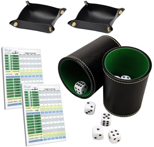 YOYEAH Mini Kniffelbecher Set, Würfelbecher Leder mit 10 Würfeln Kniffelblock DIN A6 Knobelbecher Reise Kniffel für Yahtzee Liar's Dice Sic BO