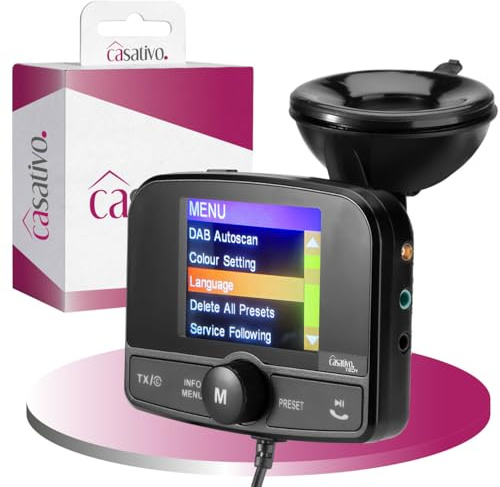 Casativo Einfach DAB+ über FM hören - 4in1 Kfz DAB Radio Empfänger mit Bluetooth 5.0, Freisprechanlage & FM Transmitter - Kristallklarer Digital-Sound im Auto