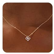 FUNEIA Kette Gold Damen Halskette 18k Vergoldete mit Geburtsstein Anhänger | Goldkette Wasserfest Verstellbare Goldene Kette Kleeblatt für Freundin Frauen Mutter Goldschmuck Geburtstag Geschenk