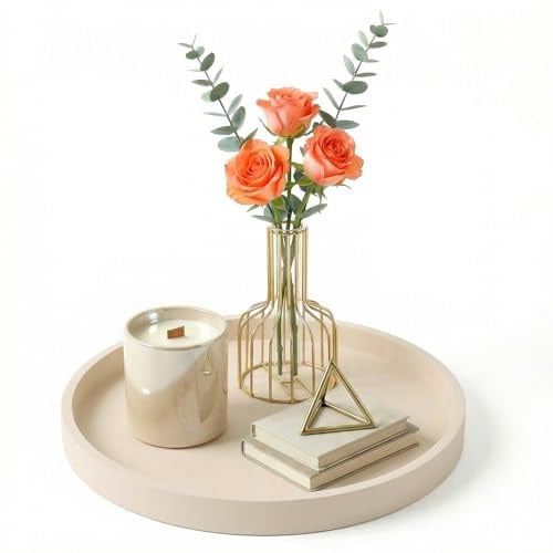 Vassoi decorativi Vassoio da banco da 23 cm, rotondo in silicone decorativo per mobili, vassoio per cosmetici e gioielli, per flaconi di lozione, profumi, gioielli (beige)