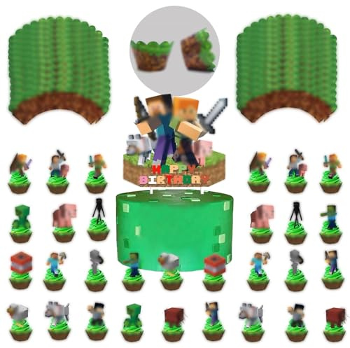 55 Stück Video spiel thema geburtstag kuchendeko, Enthält Muffin förmchen, Cupcake Toppers, Muffin form papier, Geeignet für Jungen- und Mädchengeburtstagsfeiern