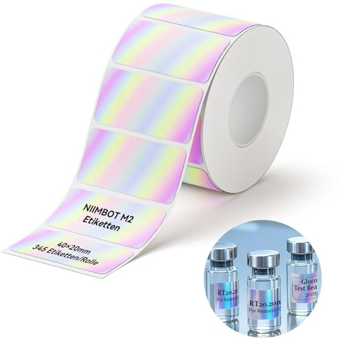 NIIMBOT Thermotransfer Etiketten für M2 M3 Etikettendrucker, Lange Lagerzeit, Farbstabil, für kleine Unternehmen, Kosmetik, Vitamin-Etikettierung, 40x20mm Hologramm