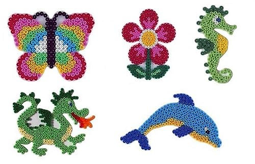 Hama Midi Stiftplatten Set 19 Midi Bügelperlen (Drache,Delphin,Seepferd,Blume,Schmetterling)