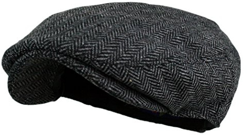 Wonderful Fashion Men's Herringbone Tweed Wool Blend Snap Front Newsboy Hat (DK.Grey, LXL)