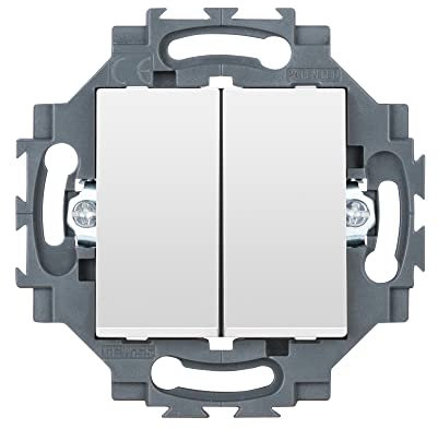 Gewiss Conmutador doble 1P, 250 V ac, borne de conexionado rápido, 10 AX, luminoso, neutro, serie Dahlia, 3,68 x 7,29 x 7,29 centímetros, color blanco, GW35052W