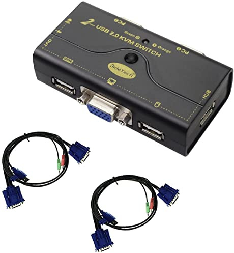 2 Port USB 2.0 VGA KVM Switch Up to 2048x1536 Resolution with USB Hub and Audio for PC or Monitor Switching