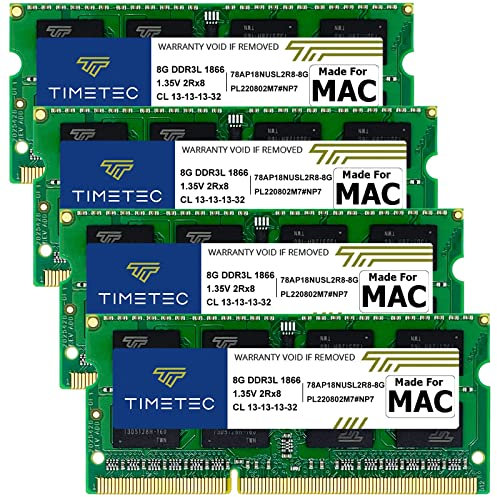 Timetec 32GB KIT(4x8GB) kompatibel für Apple iMac Ende 2015(27 Zoll mit Retina 5K Display) DDR3L 1867MHz/1866MHz PC3L-14900 2Rx8 CL13 1.35V 204 Pin SODIMM Speichermodul MAC RAM Upgrade für iMac 17,1