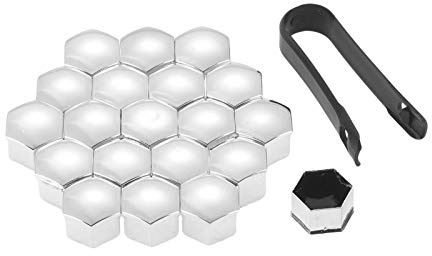 Mtsooning 20PCS Wheel Nut Covers,19mm Car Wheel Nut Caps with Removal Tool,Silver Universal Anti-Rust Hexagonal Tire Bolt Caps