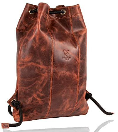 MATADOR Leder Turnbeutel Fitnesstasche Gym Bag Sporttasche Sportbeutel Turntasche Rucksack Vintage Retro Braun