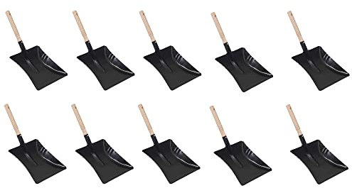 Novaliv Lot de 10 pelles à balayage en métal noir avec manche en bois et pelle à sable, pelle à cendres, pelle à four (plaque à balayage noire, 10)