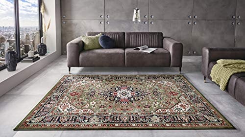 Nouristan Mirkan Orient Teppich – Wohnzimmerteppich Orientalisch Kurzflor Vintage Orientalischer Teppich für Esszimmer, Wohnzimmer, Schlafzimmer – Grün, 120x170cm