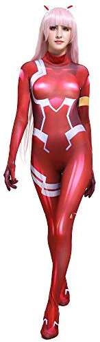 Cosplay.fm Roter Kampfanzug für Damen, Anime-Cosplay-Kostüm, Spandex, Bodysuit, Overall, Rot/Ausflug, einfarbig (Getaway Solids), M