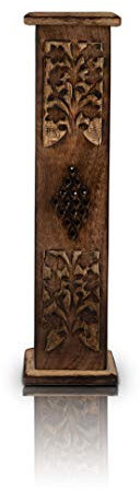 Räucherstäbchenhalter aus Holz und Kegelbrenner, Turm, groß, organisch, umweltfreundlich, Aschefänger, Agarbatti-Halter, rustikaler Stil, handgeschnitzt für Meditation, Yoga, Aromatherapie, Zuhause