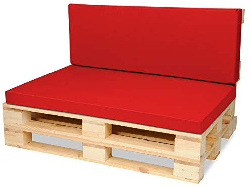 SuperKissen24. Palettenkissen Palettenauflagen Sitzkissen - 120x80 cm und Rückenlehne 120x40 cm - Outdoor und Indoor - rot
