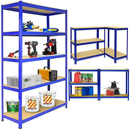 Autofather Lagerregal 200 x 100 x 50 cm Schwerlastregal max. mit 875 kg belastbar Kellerregal mit pulverbeschichteter Oberfläche Steckregal - Blau