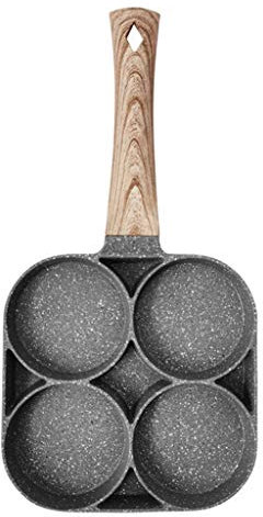 4 Hole Omelet Pan for Burger Eggs Ham Pancake Maker Wooden Handle Frying Pot Non-Stick Cooking Breakfast