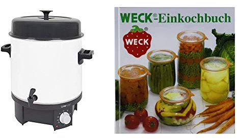Clatronic EKA 3338 Einkochautomat mit Zapfhahn, 25 Liter, 1800 Watt, weiß & WECK Einkochbuch 00006376 deutsch, Anleitung zum Einkochen, gebundene Ausgabe, 144 farbige Seiten, mit Fotos
