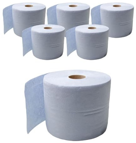6x Alfa blaue saugstarke Papierrolle 500 Tücher (2-lagig) perforierte Papiertücher | Putztuchrolle für Industrie, Werkstatt, Baustelle und Haushalt
