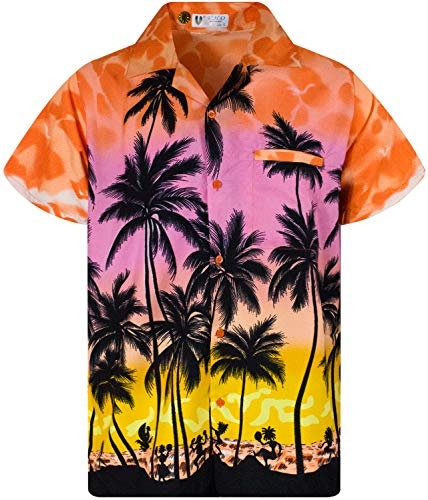 V.H.O. Funky Hawaii-Hemd, Herren, Kurzarm, Beach, Eclectic-Orange, 6XL
