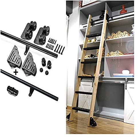 3.3FT-20FT Gleitrestertürkit, Gleitleiter Komplette Hardware-Walzschiene (Keine Leiter) + Edelstahlbodenrollen, Für Home/Loft/Bibliothek (Size : 400cm/13ft)