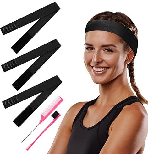 Sibba 3 Stück Elastisches Band für Perücke Verstellbares Elastisches Band für Perücke mit HaarkantenbüRste und Kamm Elastisches Stirnband Randlegband für Frauen Haarverschluss Frontal-Perücken