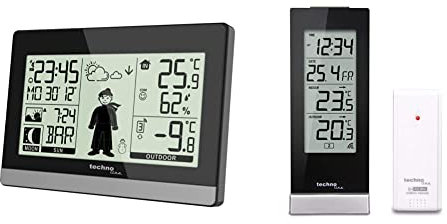 Technoline WS9612 moderne Wetterstation, schwarz & Technotrade Technoline WS 9767 Temperaturstation