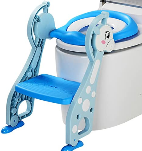 Reducteur Toilette avec Escalier Girafe Mignonne Siège Toilette avec Escalier avec Garde-Boue, Pliage Réglable Reducteur WC avec Escalier pour Garçons Et Filles, Porteur 75kg