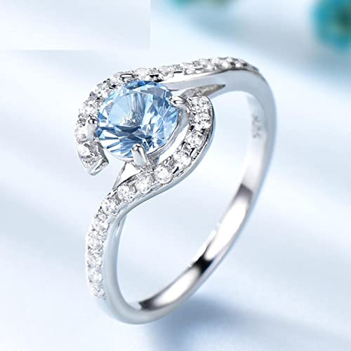 DAOMEI Créé Ciel Bleu Topaze Véritable 925 Bagues en Argent Sterling pour L'engagement Féminin Romantique Cadeau d'anniversaire De Mariée Bijoux Fins