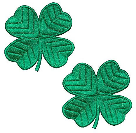 2 Pack Irish Clover Emerald Green Easter Lucky 4 Leaf Embroidered Emblem Ireland Lucky Shamrock Iron On Sew On Patch for Clothes Clothing Jacket Jeans Hats Shoes Bags Coat Pants Retro Decor