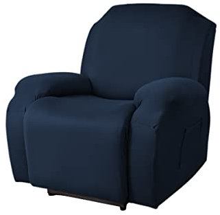 Fansu Funda de Sillón Relax 1 Plaza, Color sólido Elasticidad para Sillón Relax Funda Reclinable con Bolsillos Laterales, 4/6/8 Piezas Extraíbles y Lavables Fundas Protector (Azul Marino,1 Plaza)