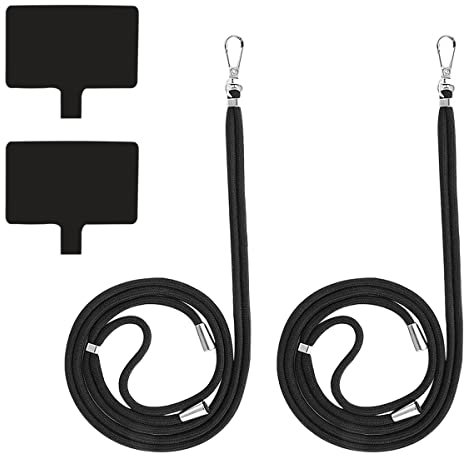 Byffoer Universelle Handykette - Handy Halsband Nylon-Handschlaufen, 2er Pack Abnehmbarer Handy-Gurt Handy Lanyard Kompatibel mit Allen Smartphones Handykette Lanyard Kette Handykordel - Schwarz